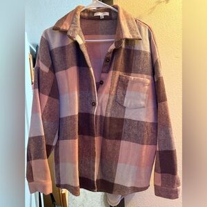 Plaid Button Down Shirt - Pink and Brown